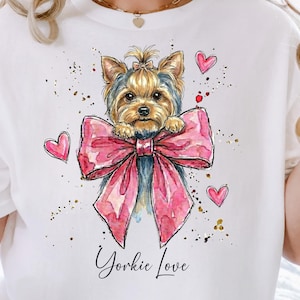 Coquette Yorkshire Terrier PNG, Watercolor Yorkie Dog Bow Sublimation Design (Digital Download)