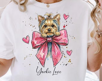 Coquette Yorkshire Terrier PNG, Watercolor Yorkie Dog Bow Sublimation Design (Digital Download)