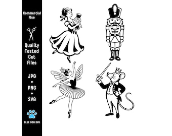 Nussknacker SVG Bundle, Clara Maus König Zuckerpflaumen Fee PNG JPG Set, Nussknacker Ballett Weihnachten Cricut Dateien, Sublimation Clipart Pack