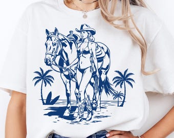 Bikini Cowgirl Png, Cowgirl Sommar Png, Cowgirl Vid Havet Png, Cowgirl Vid Kusten, Cowgirl Vid Stranden Och Häst Png, Digital Nedladdning För Sublimering