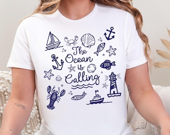 Nautical Doodle PNG 3 Color Bundle: Hand-Drawn style Ocean Seaside Sublimation Design (Digital Download)