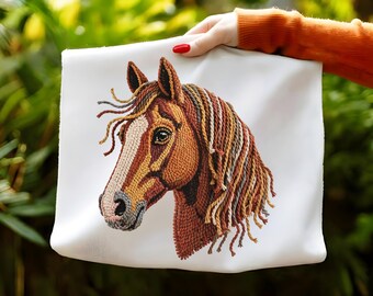 Art de fil de cheval de châtaignier PNG | Faux crochet loquet cheval design pour sublimation et DTF| Faux crochet look cheval Clipart Digital Download
