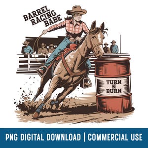 Barrel Racing png, draaien en branden png, rodeo png, country en western png, cowgirl png, retro rodeo cowgirl, digitale download, sublimatie