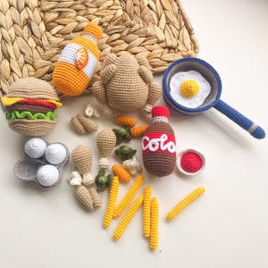Handmade Crochet Hamburger Toy Set for Play Kids Kitchen | Soft Play Food for Toddlers | Pretend Play for Kids