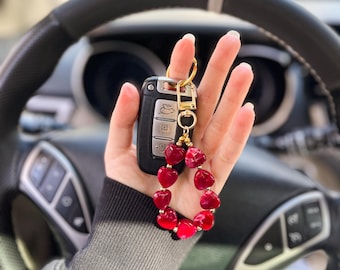 Porte-clés coeur rouge fait main, breloque de sac personnalisée