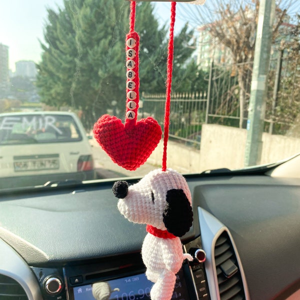 Personalized Crochet Dog Car Accessories, Rearview Mirror Hanging Dog Car Ornaments, Valentine's Day Gift Ideas