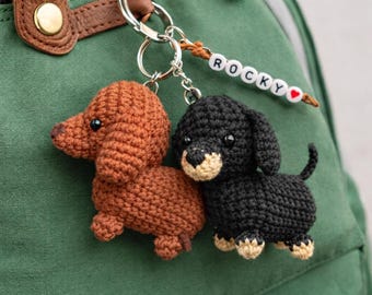 Dachshund Keychain - Sausage Dog Bag Charm - Personalized  Dog Lover Gift