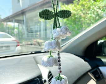Lily of the Valley Car Mirror Ornament: Boho Car Charm - Flower Car Interior Decor