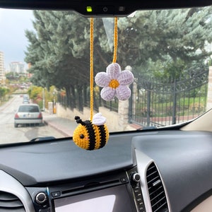 Crochet Hanging Bee Car Accessories, Rearview Mirror Car Ornaments, New Car Gifts for Women