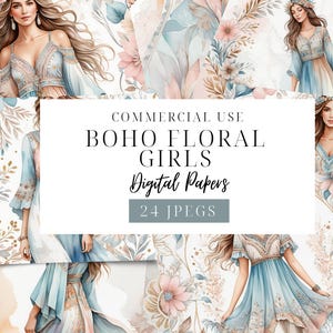 Papéis Digitais Florais Boho Pastel, Fundos Estéticos Femininos, Papel de Scrapbook Boho Imprimível, Desenhos Femininos Abstratos para Artesanato