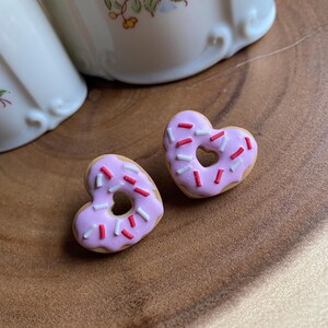 Valentine's Day Heart Donut Earrings - Colorful Acrylic Dangle Earrings, Fun Novelty Jewelry