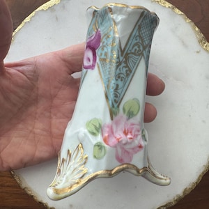 Antique Victorian Nippon Hatpin Holder Hand‎ Painted Roses Beading Antique Victorian Nippon Hatpin Holder Hand Painted Roses  main image 2