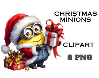 Christmas Minions 8 PNG Clipart - Christmas Sublimation, Cutting Off, Minions Prints, Santa Claus, Ready to Print, Watercolor Clipart