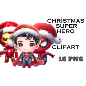 Natale supereroe Clipart PNG ornamenti per l'albero 16 PNG carino supereroi Avengers Clipart vacanza invernale Baby Avengers SVG, Spider-man