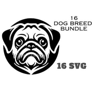 16 hondenras silhouet Pack - hond clipart | Digitale download | Hondenras SVG, hond silhouet SVG, hond silhouet PNG, digitaal uniek ontwerp