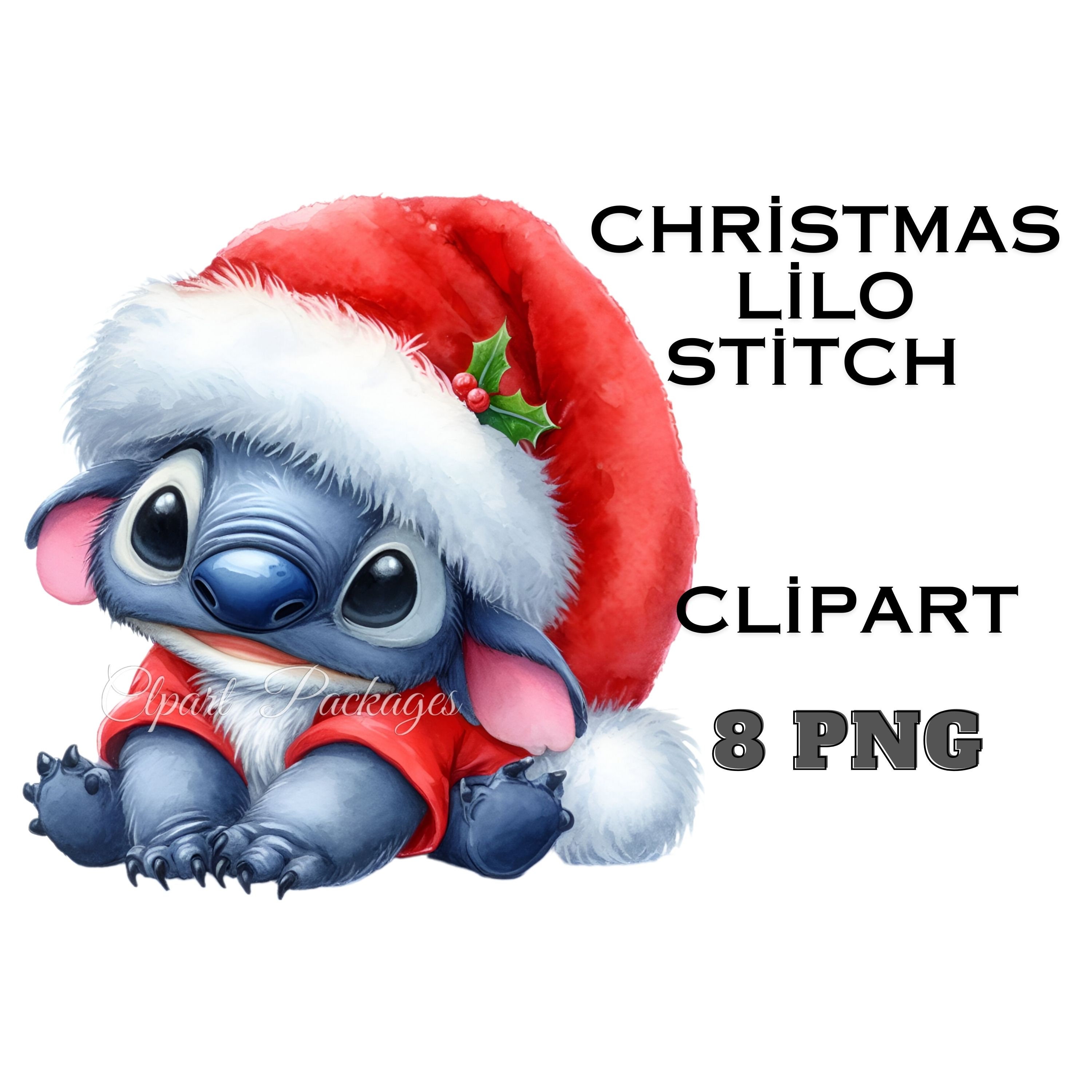 Christmas Lilo and Stitch Clipart, 8 PNG Stitch Bundle, Stitch Clipart