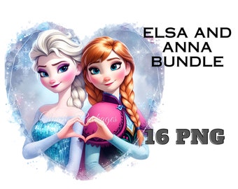 Elsa and Anna Frozen Watercolor Digital design 16 PNG file for sublimation - High Resolution -Instant Digital PNG Download Unique Design
