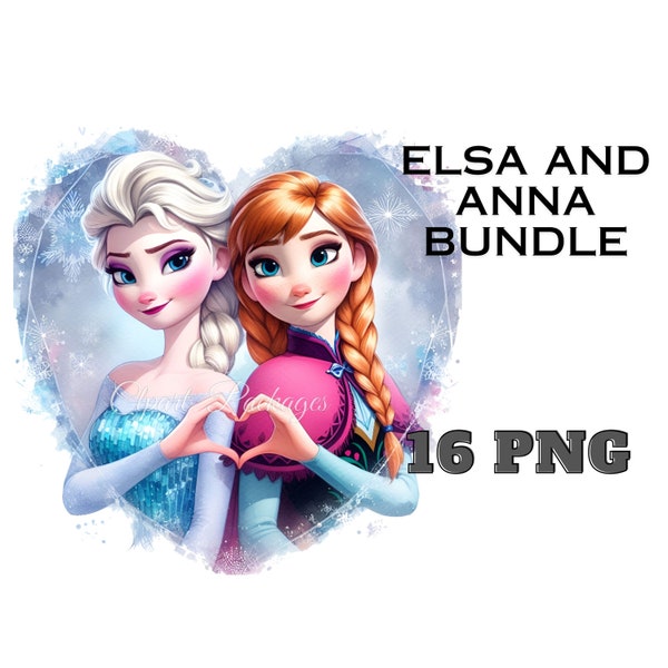 Elsa y Anna Frozen Acuarela Diseño digital 16 Archivo PNG para sublimación - Alta resolución -Descarga digital instantánea PNG Diseño único