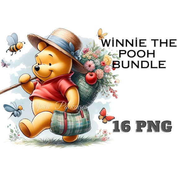 16 PNG Winnie Pooh Clipart Watercolor Digital, Bear With Honey Pot Png, winnie the pooh clipart, Bear Png, Honey Bee Instant Download
