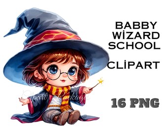 Wizard School Clipart, Magic School Clipart, Movie Clipart, 16 PNG Digital Download, Chibi Clipart, Cute Kawaii Illustration Sticker, Gifts