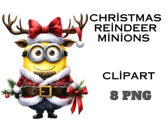 Christmas Reindeer Minions 8 PNG Clipart- Christmas Sublimation,Cutting Off, Minions Prints, Santa Claus, Ready to Print, Watercolor Clipart