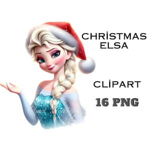 Natale Elsa Clipart 16 immagini digitali PNG per progetti di vacanza, magliette, poster e altro ancora, Clipart acquerello Frozen Clipart,