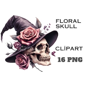 Floral Skull 16 PNG, Witchy Clipart, mystische Zaubersprüche, Aquarell, Gothic, Magie, Sublimation, Becher, Wicca, Pagan png, Witchcraft Clipart