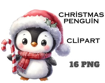 Christmas Penguin Clipart 16 PNG Bundle | Cute Penguin | Winter Clipart | Baby Penguin | Holiday Penguins | Christmas Clip Art | Paper Craft
