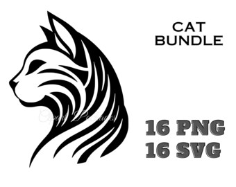 Cat Silhouette |Cat 16 Svg-16 Png |Cat Head SVG |Cat Face SVG |Cat Cut Files |Cat Design |Kitten Svg |Cat Vector |Kitty Svg | Pet Silhouette