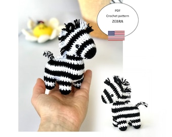 Patrón de llavero amigurumi de cebra, animal de safari fácil, patrón de cebra adorable, descarga PDF de crochet
