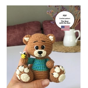 Teddy Bear Crochet Pattern, Bear with a Bee Crochet pattern bear, PDF Tutorial Toy, Small Bear Pattern