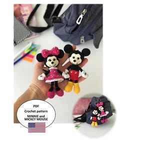 Minnie und Micky Maus Häkelanleitung, 2er Set, Minnie Schlüsselanhänger Muster, Amigurumi Micky Maus, Cartoon Häkelanleitung, PDF Häkelanleitung