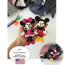 Patrón de crochet de Minnie y Mickey Mouse, juego de 2, patrón de llavero de Minnie, Mickey Mouse amigurumi, patrón de crochet de dibujos animados, PDF de crochet