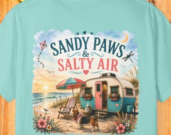 Sandy Paws & Salty Air by Gypsy Camp Co. | Beach Camping Tee | Basset Hound Camper Shirt | Coastal RV T-Shirt