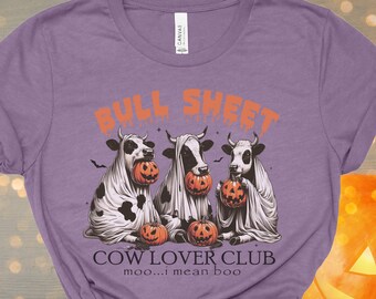Bull Sheet Halloween Shirt | Funny Cow Lover Tee | Ghost Cow Pumpkin Shirt | Spooky Farm Shirt | Halloween Graphic Tee