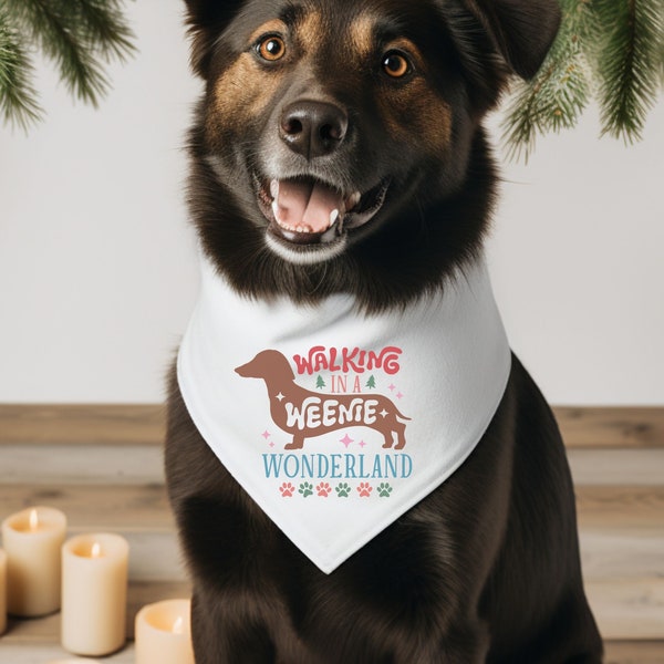 Walking in a Weenie wonderland Pet Bandana Collar, Dog Christmas, Pet Christmas, Gift for dog, Christmas, Weenie Dog
