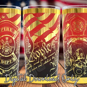 Archivo SVG de envoltura para vaso de 20 oz de bombero