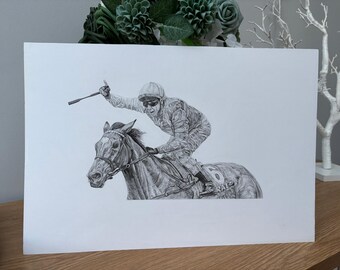 Frankie Dettori auf Ermöglichen Bleistift Zeichnung - Originale Zeichnung