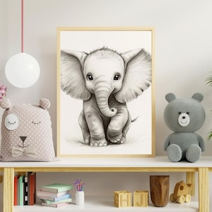 Pencil Baby Elephant Digital Print