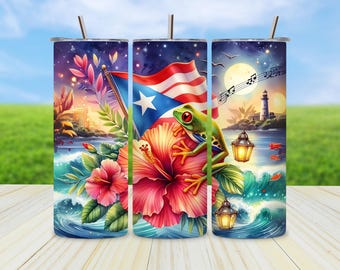 Porto Rico Tumbler Wrap PNG, Boricua Flag 20oz Skinny Sublimation Design, Soy Boricua Digital Download, Puerto Rico Pride PNG