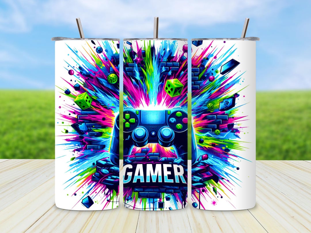 Neon Gamer Tumbler Wrap PNG, Video Game Controller 20oz Skinny ...
