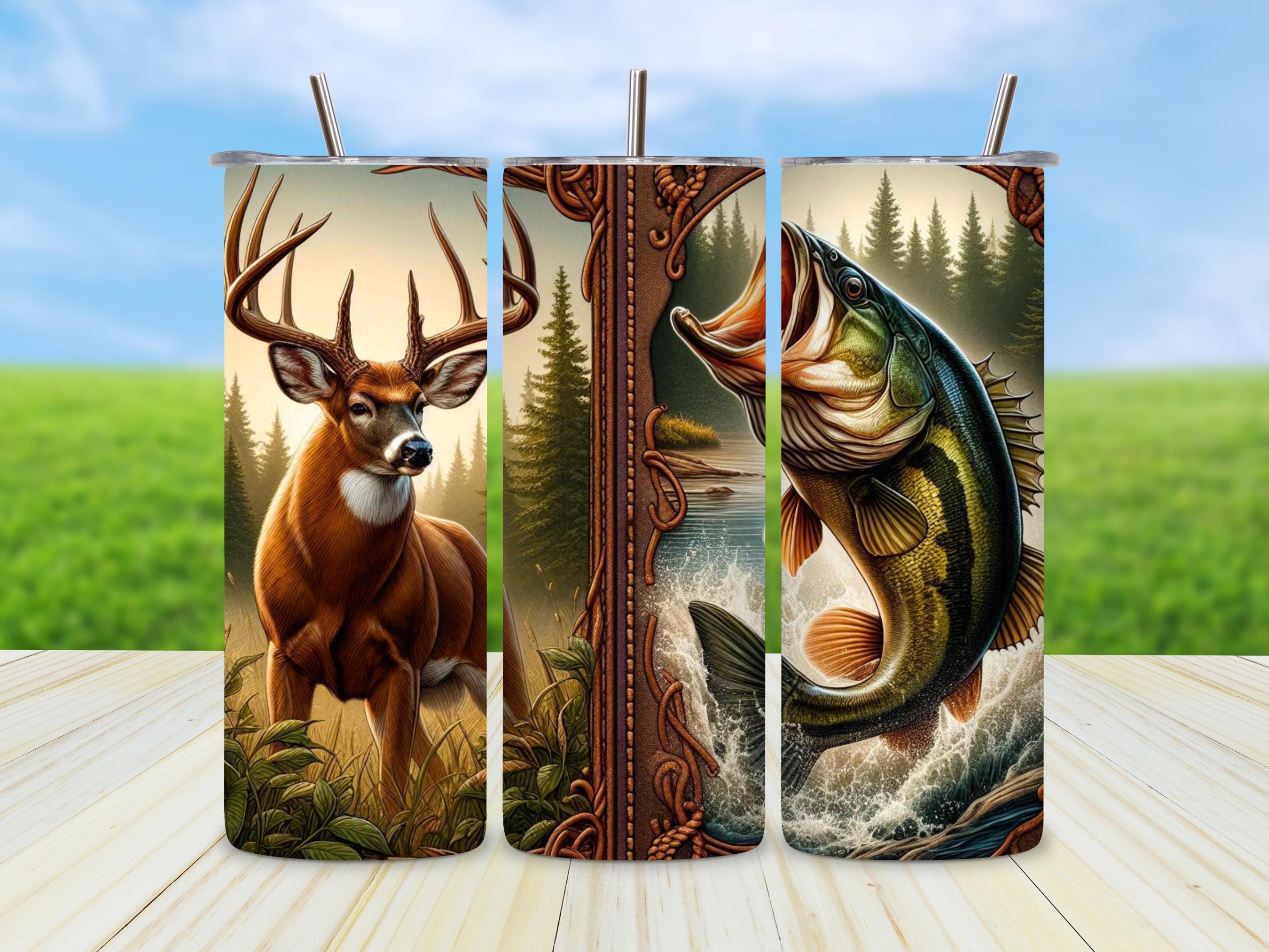 Fishing and Deer Camo Tumbler Wrap PNG, Hunting Season Skinny Tumbler ...