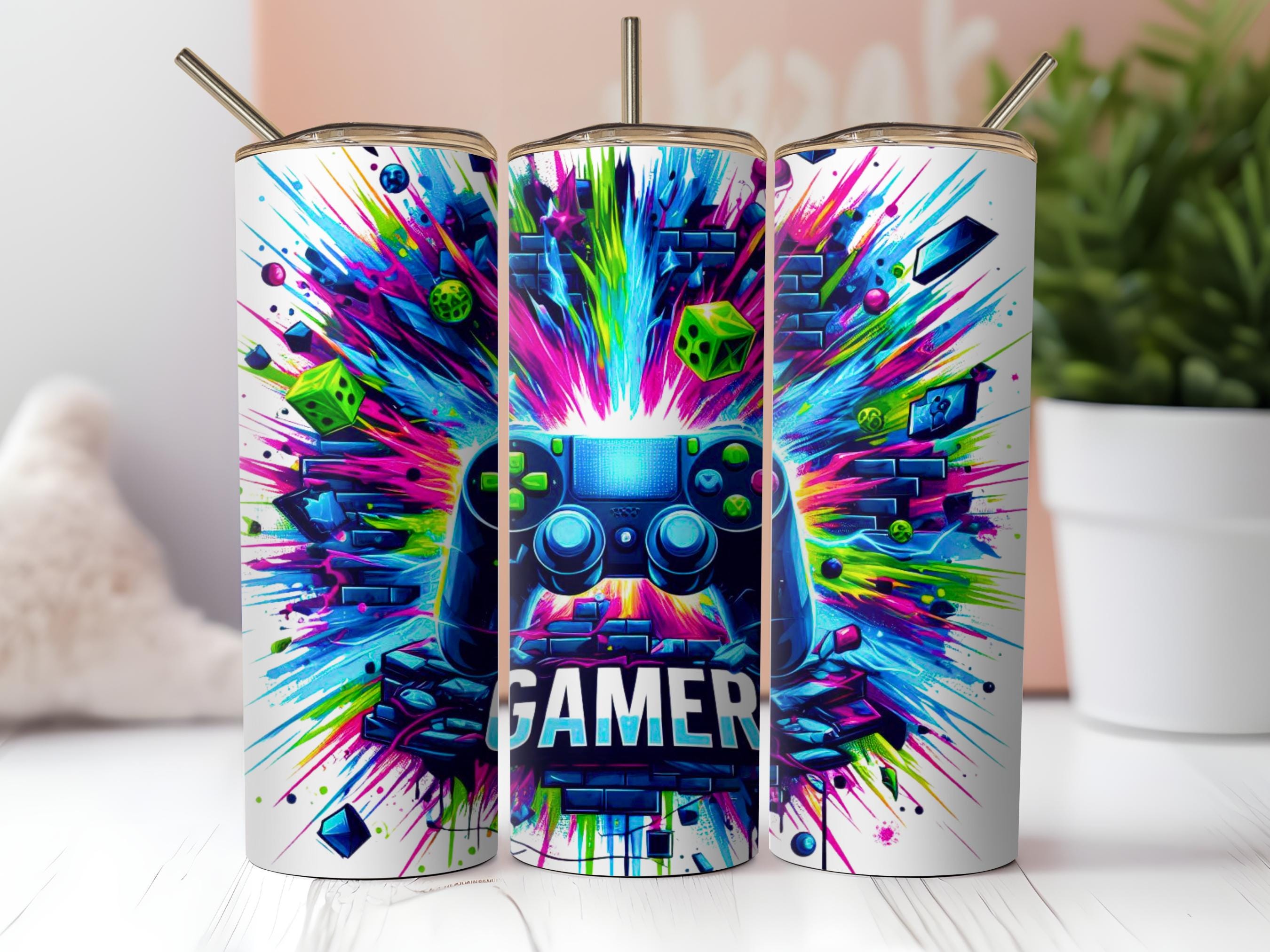 Neon Gamer Tumbler Wrap PNG, Video Game Controller 20oz Skinny ...