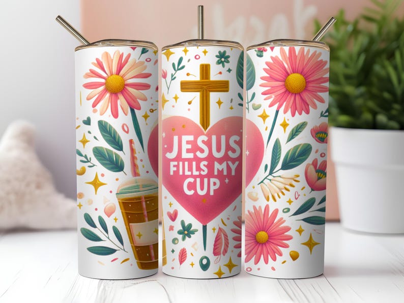 Jesus Fills My Cup Tumbler Wrap PNG, Christian Bible Verse 20oz Skinny ...
