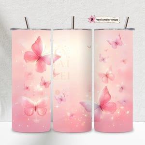 Butterfly Glitter Tumbler, Pink 20oz Skinny Tumbler Wrap PNG, Straight Tapered Sublimation Design, Sparkle Cup Digital Download Template