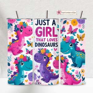 Just a girl who loves dinosaurs PNG, Sublimation 20 oz Skinny Tumbler Design, Dinosaur Pink Pastel Tumbler Wrap for Kids, INSTANT DOWNLOAD