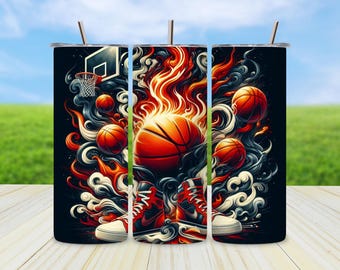 Basketball Tumbler Wrap PNG, 20 oz Skinny Tumbler Sublimation Design for Basketball Lover Gift, Digital Download for Boys and Girls