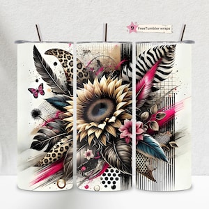 Sunflower Cow Print 20oz Skinny Tumbler Wrap, Sublimation Design, Digital Download PNG, Western Mama Tumbler Wrap PNG