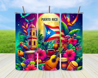 Puerto Rico Pride Tumbler Wrap PNG, 20oz Skinny Sublimation Design for Boricua Gift, Instant Digital Download
