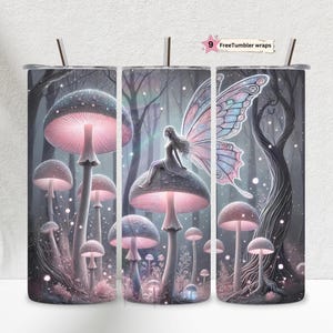 Fantasy Mushrooms Tumbler Wrap, Magical Fairy 20 Oz Skinny Sublimation Tumbler PNG, Mushroom Mandala Forest Tumbler Design Tumbler Download